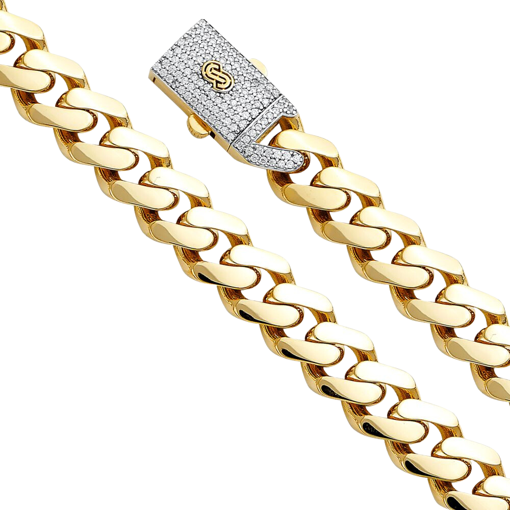 Hol-Cuban Monaco BR with CZ Lock - 14KY - 13.5mm